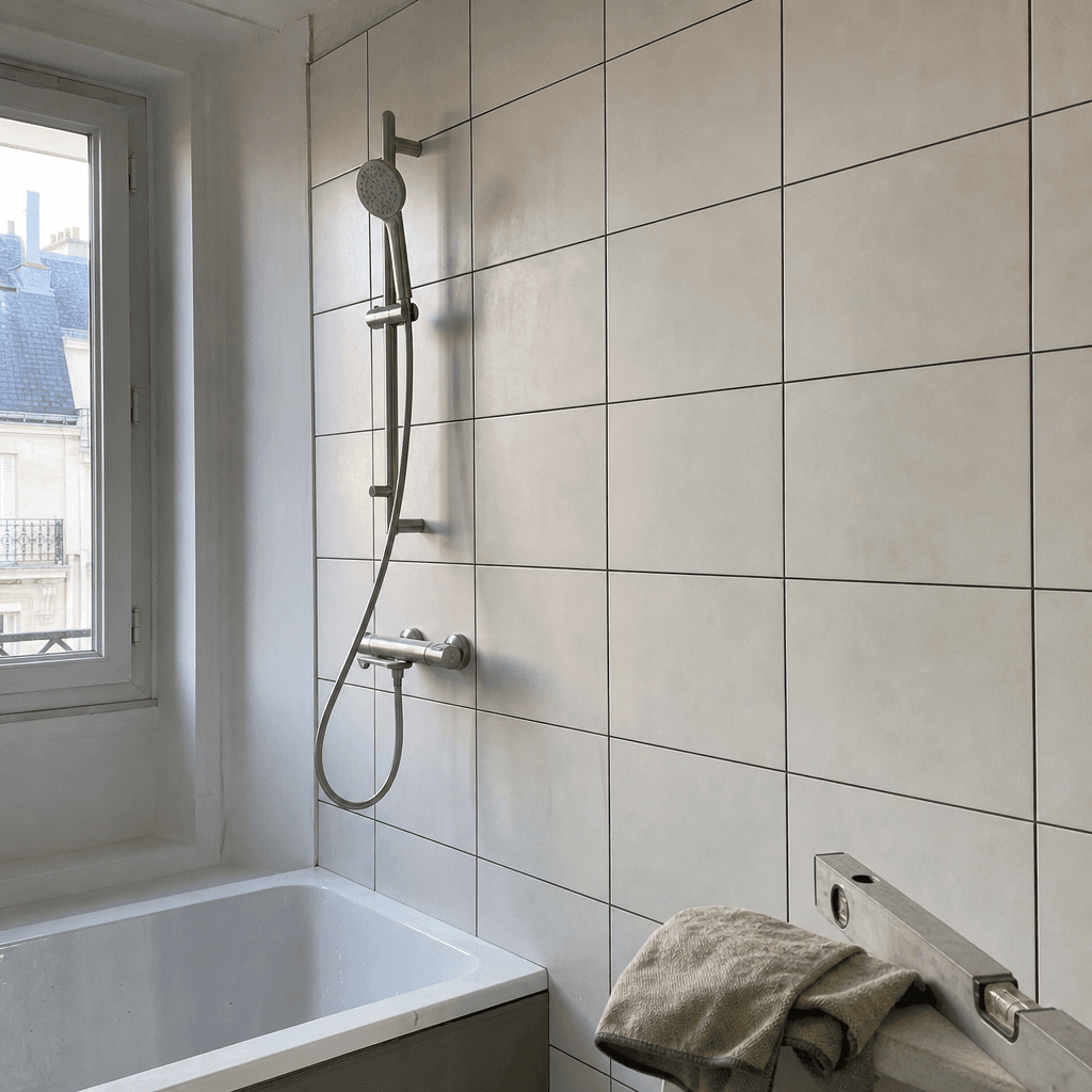 Salle de bain carrelée terminée